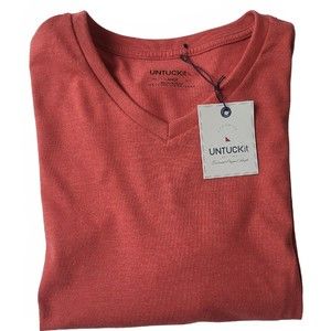 UNTUKit Bussola Tee Shirt Men's L Orange Short Sleeve Soft Stretch Casual V Neck